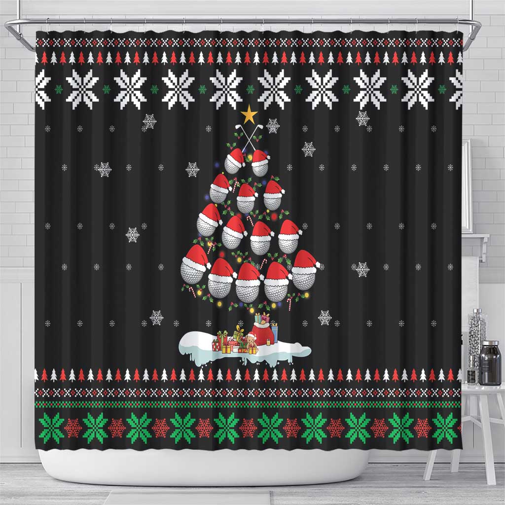 Golf Christmas Tree Snow Shower Curtain
