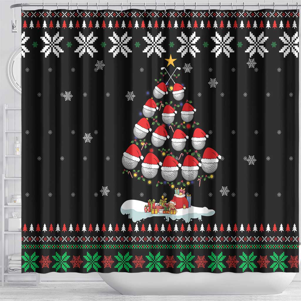 Golf Christmas Tree Snow Shower Curtain