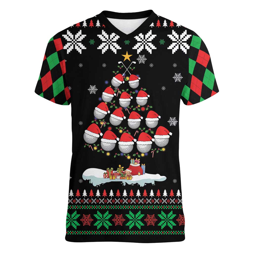 Golf Christmas Tree Snow Women V-Neck T-Shirt - Wonder Print Shop
