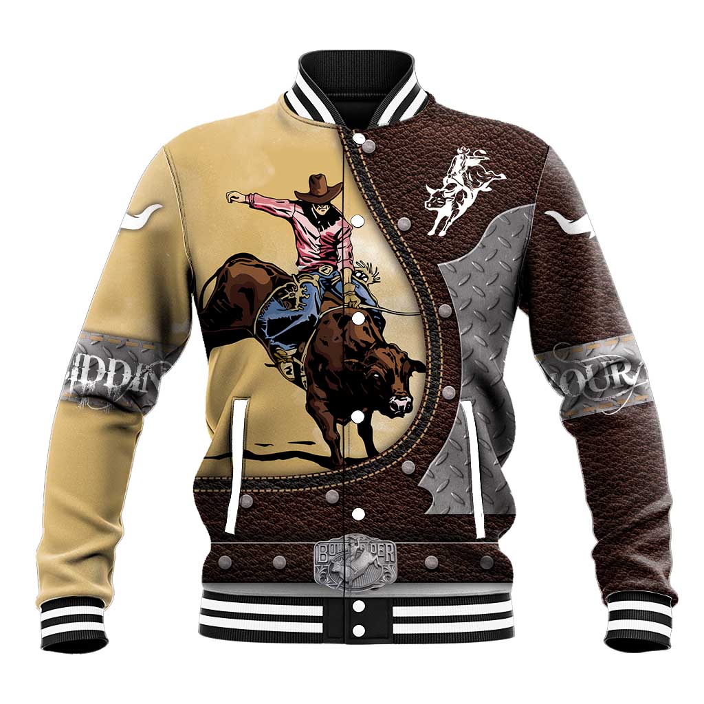 Personalized Name Bull Riding Baseball Jacket Cowboy Courage Rodeo