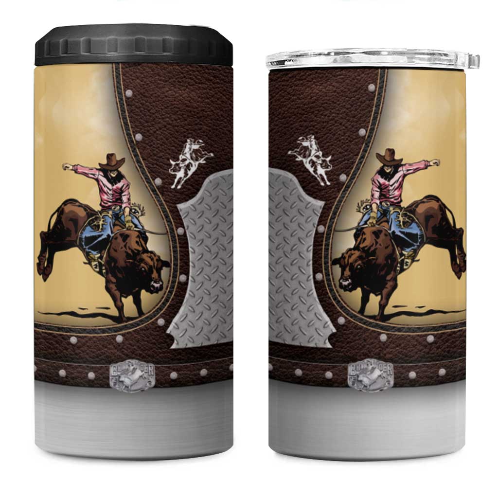 Personalized Name Bull Riding 4 in 1 Can Cooler Tumbler Cowboy Courage Rodeo