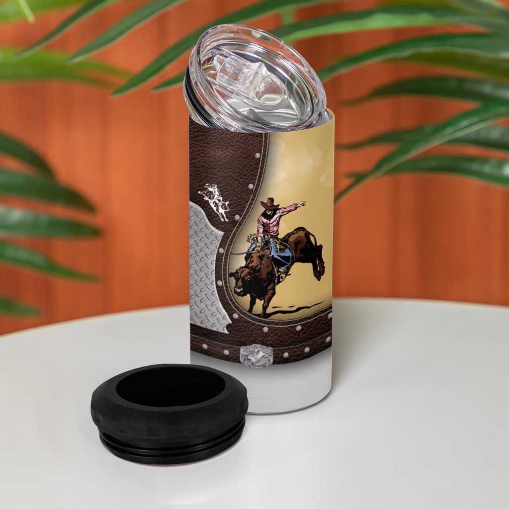 Personalized Name Bull Riding 4 in 1 Can Cooler Tumbler Cowboy Courage Rodeo