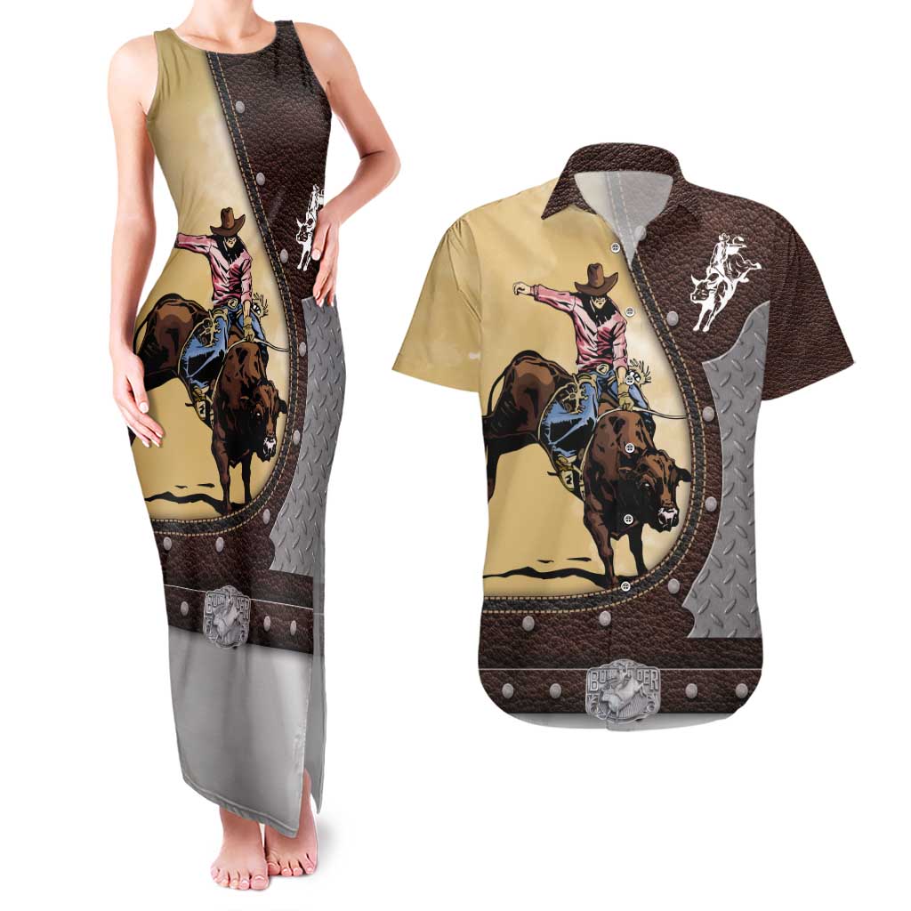Personalized Name Bull Riding Couples Matching Tank Maxi Dress and Hawaiian Shirt Cowboy Courage Rodeo