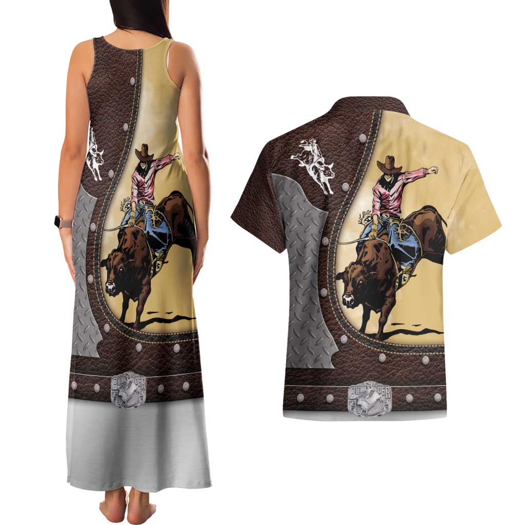 Personalized Name Bull Riding Couples Matching Tank Maxi Dress and Hawaiian Shirt Cowboy Courage Rodeo