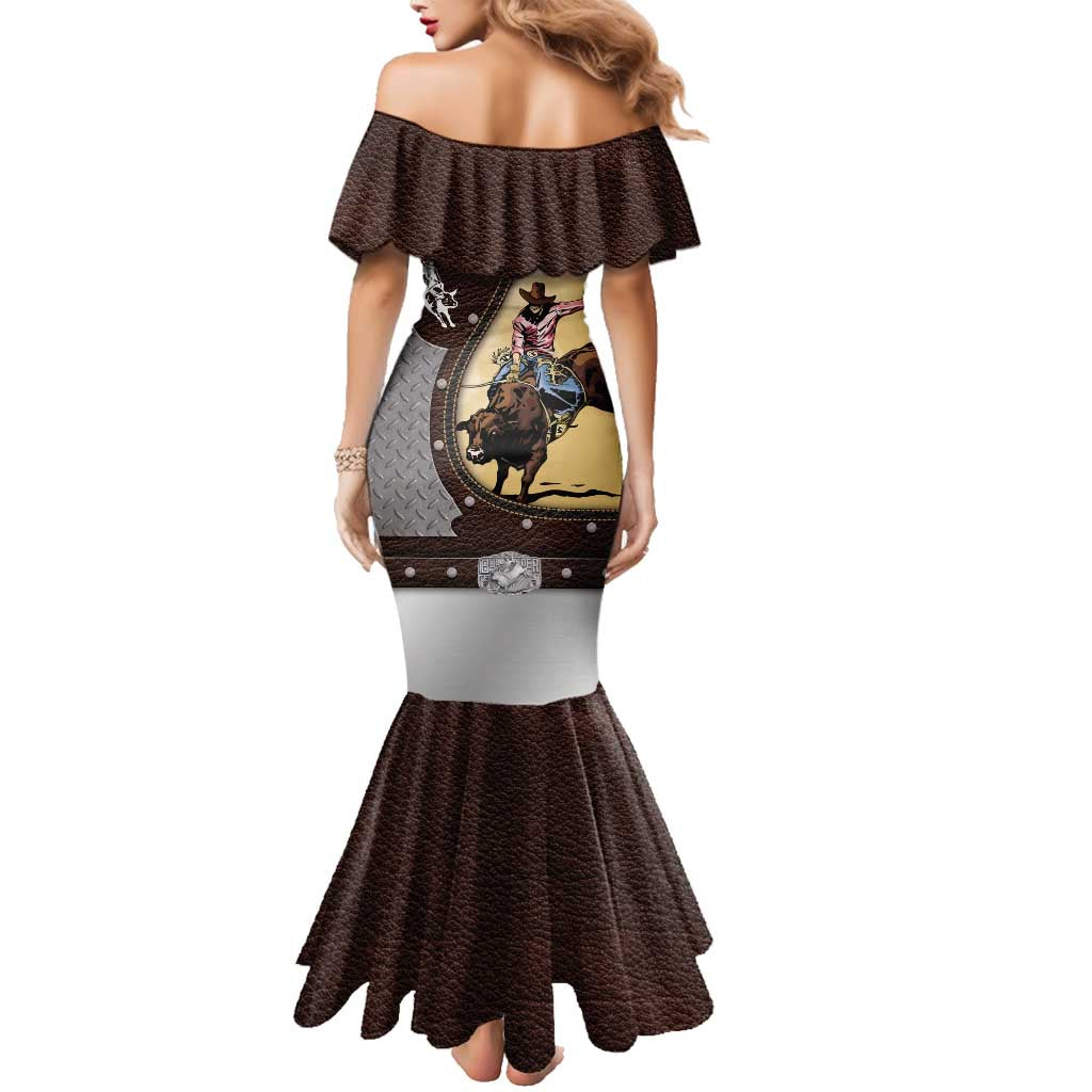 Personalized Name Bull Riding Family Matching Mermaid Dress and Hawaiian Shirt Cowboy Courage Rodeo