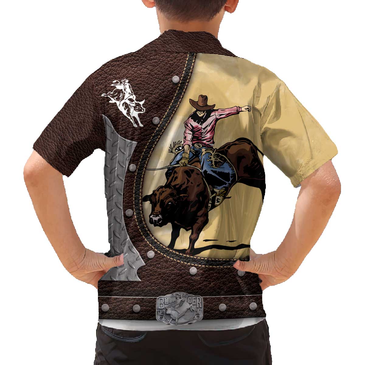 Personalized Name Bull Riding Family Matching Off The Shoulder Long Sleeve Dress and Hawaiian Shirt Cowboy Courage Rodeo