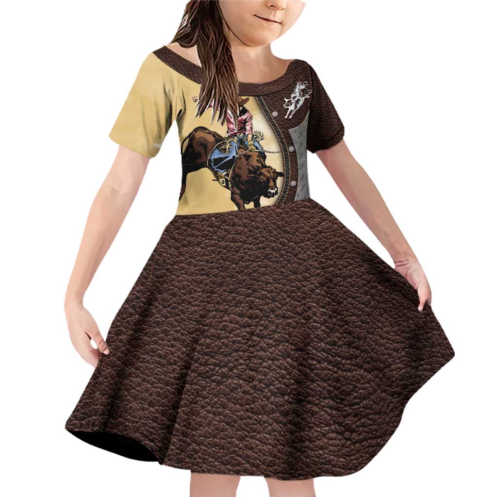 Personalized Name Bull Riding Family Matching Off Shoulder Short Dress and Hawaiian Shirt Cowboy Courage Rodeo