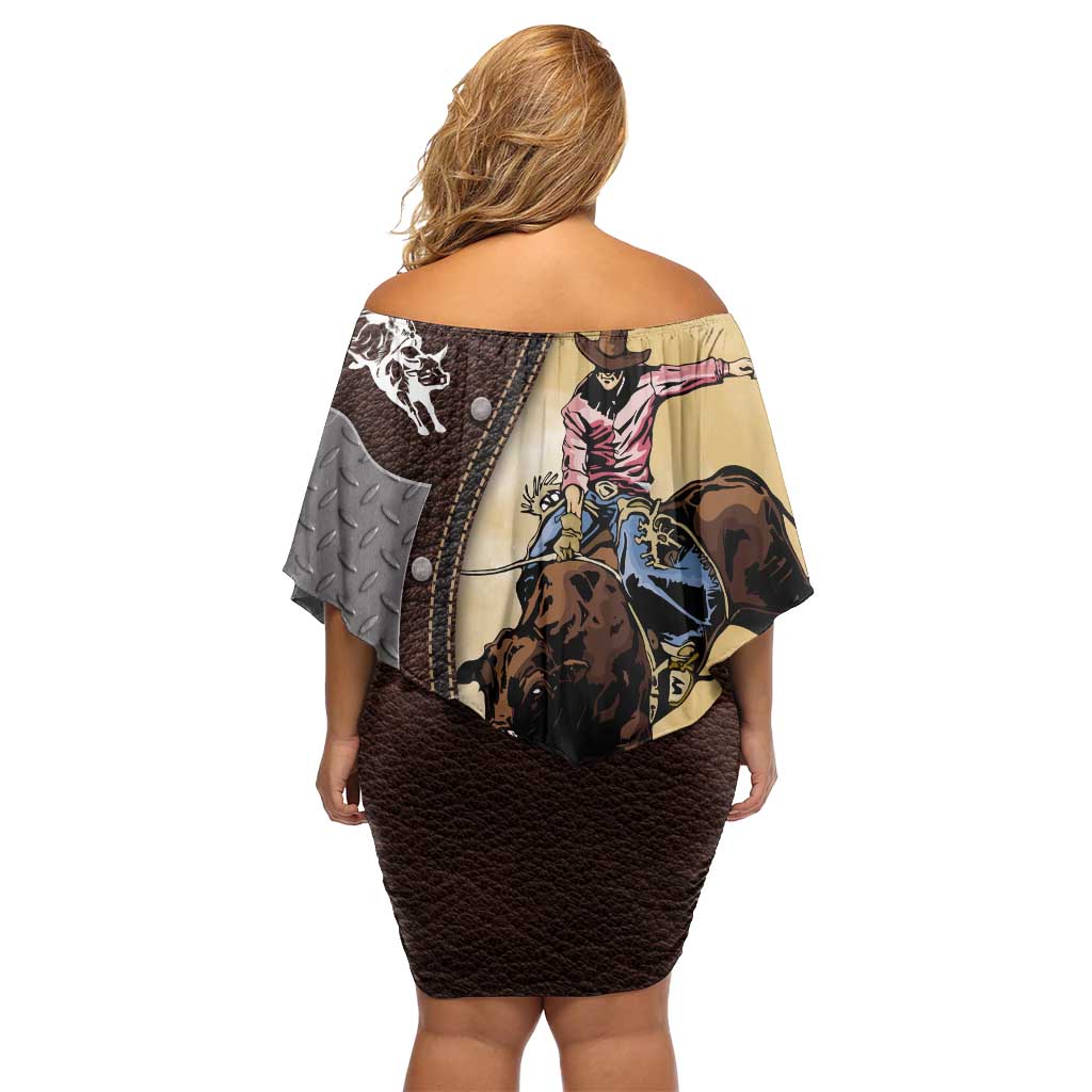 Personalized Name Bull Riding Family Matching Off Shoulder Short Dress and Hawaiian Shirt Cowboy Courage Rodeo
