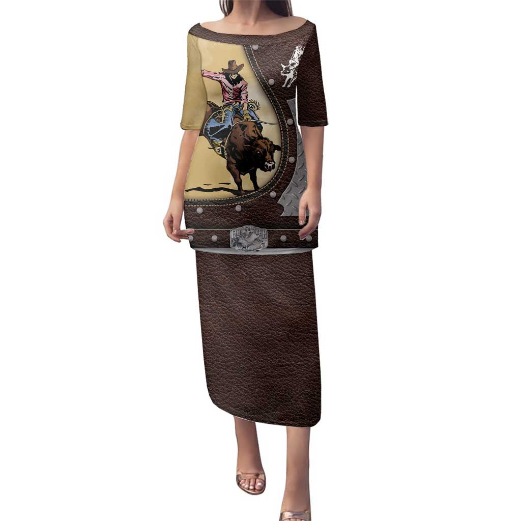 Personalized Name Bull Riding Family Matching Puletasi and Hawaiian Shirt Cowboy Courage Rodeo