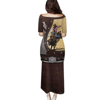 Personalized Name Bull Riding Family Matching Puletasi and Hawaiian Shirt Cowboy Courage Rodeo