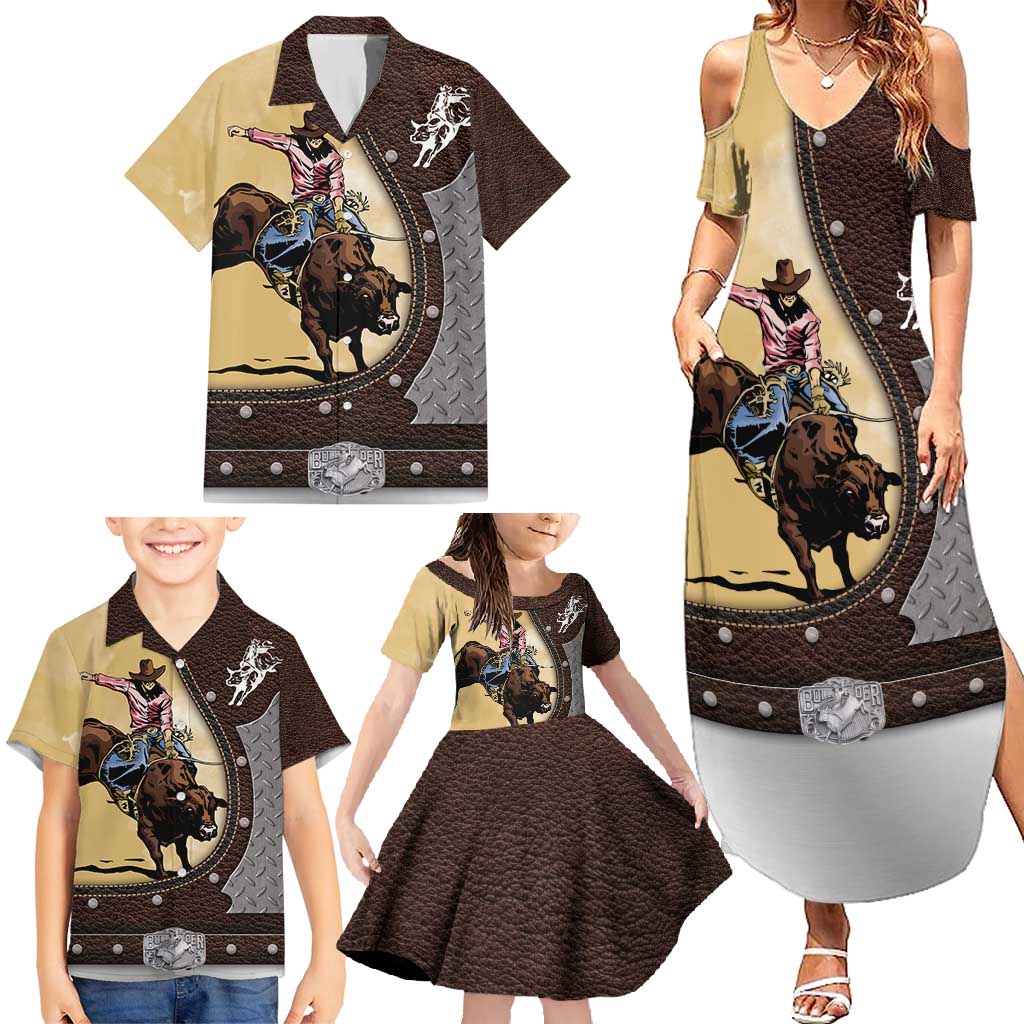 Personalized Name Bull Riding Family Matching Summer Maxi Dress and Hawaiian Shirt Cowboy Courage Rodeo