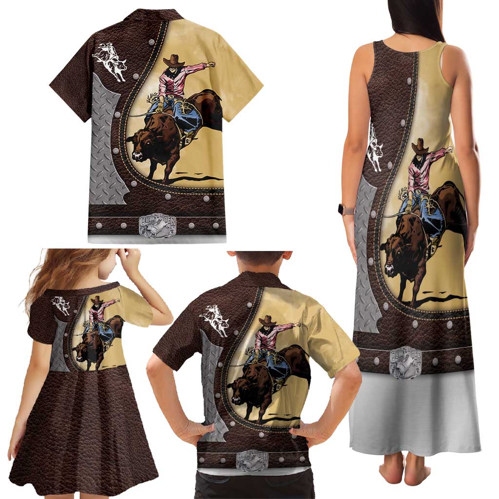 Personalized Name Bull Riding Family Matching Tank Maxi Dress and Hawaiian Shirt Cowboy Courage Rodeo
