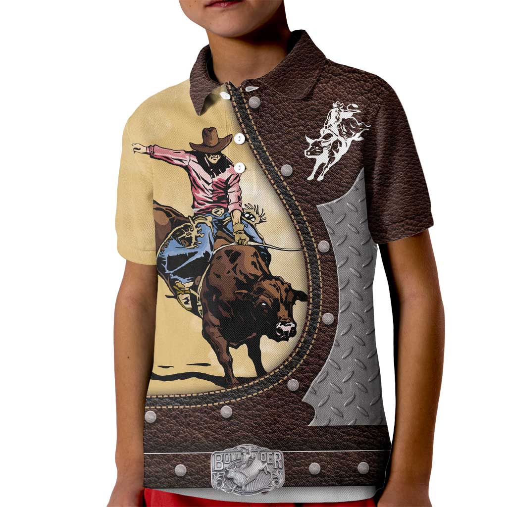Personalized Name Bull Riding Kid Polo Shirt Cowboy Courage Rodeo