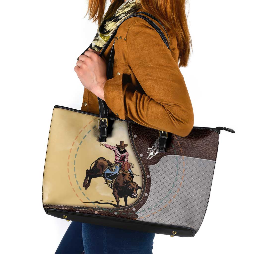 Name Bull Riding Leather Tote Bag Cowboy Courage Rodeo