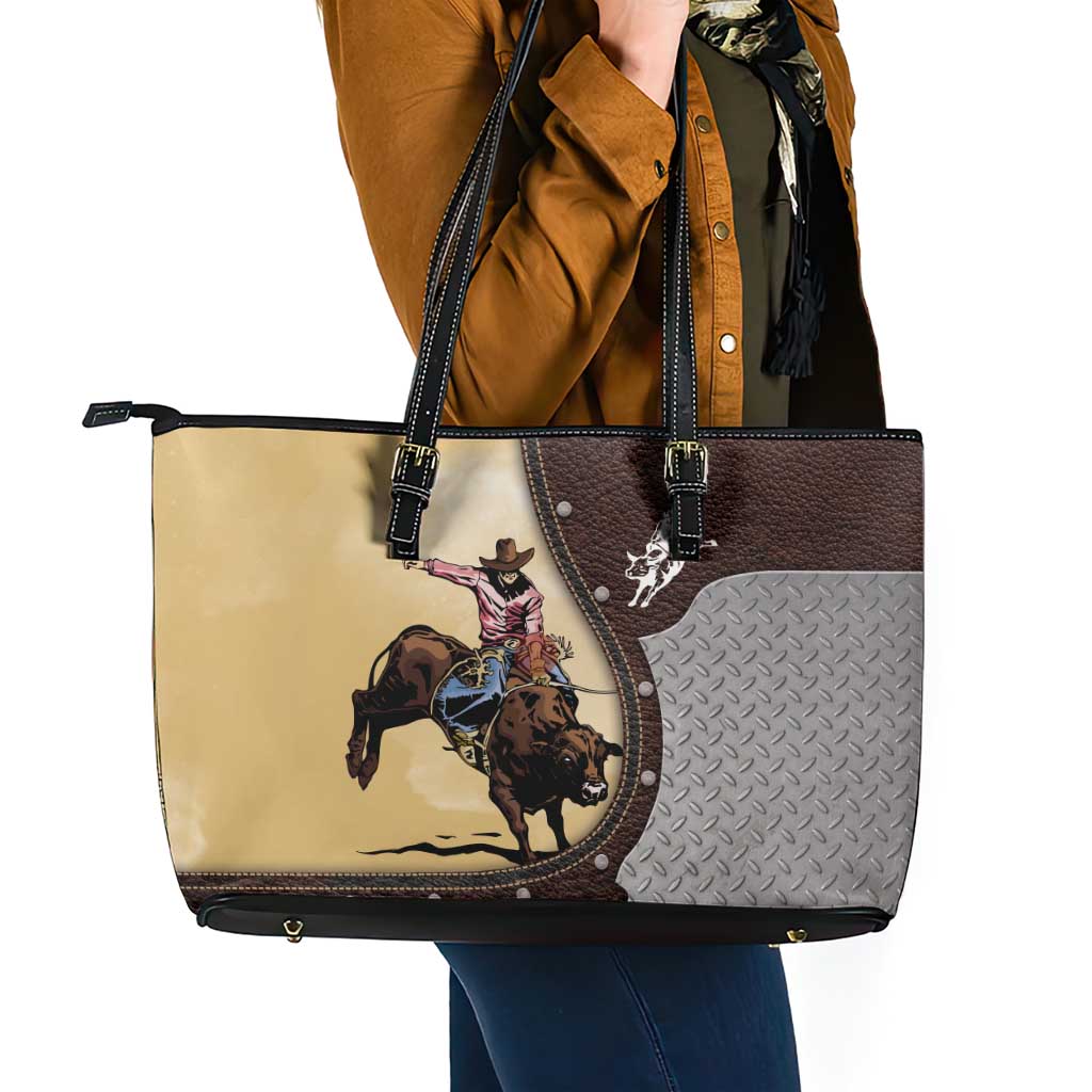 Bull Riding Leather Tote Bag Cowboy Courage Rodeo DT03