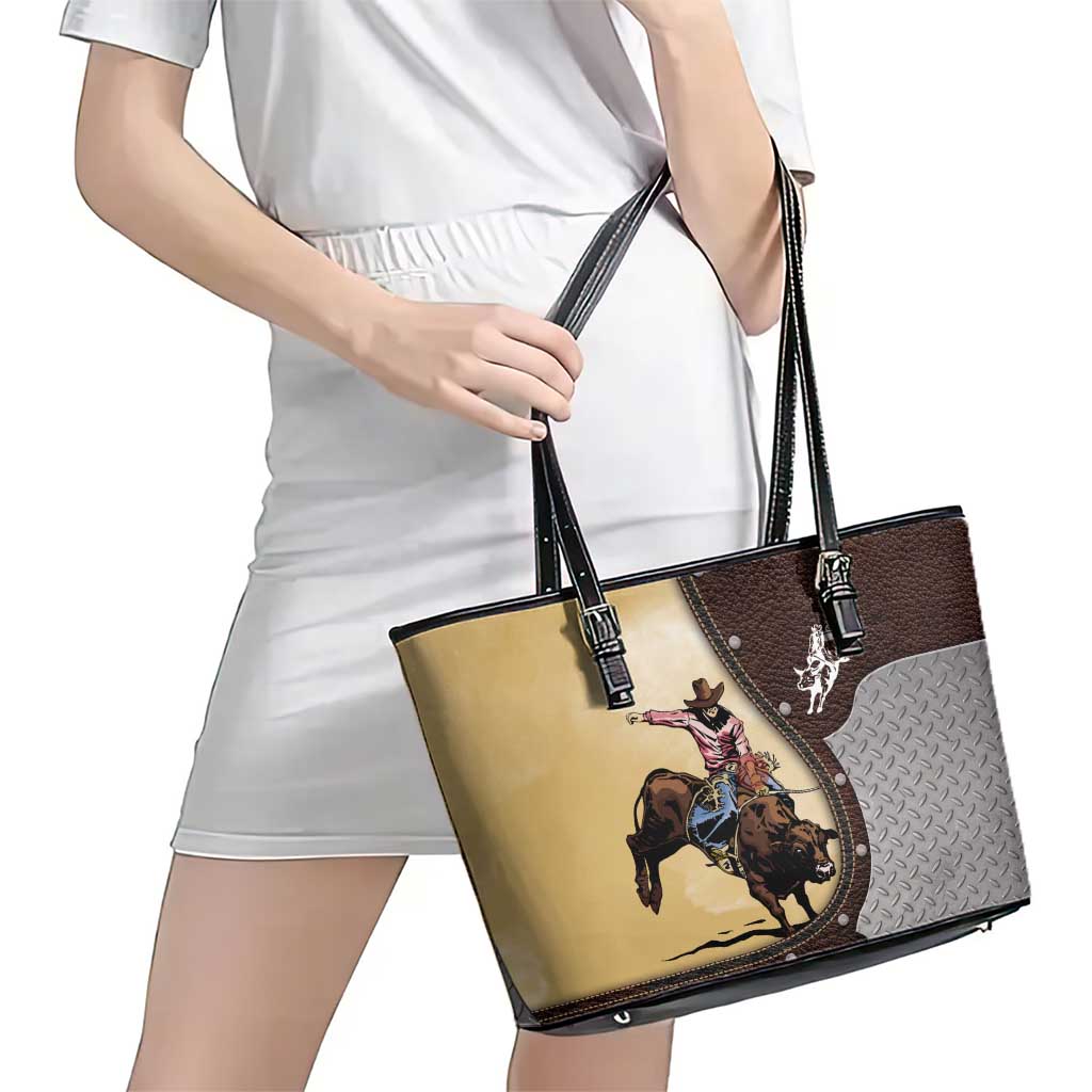Bull Riding Leather Tote Bag Cowboy Courage Rodeo DT03