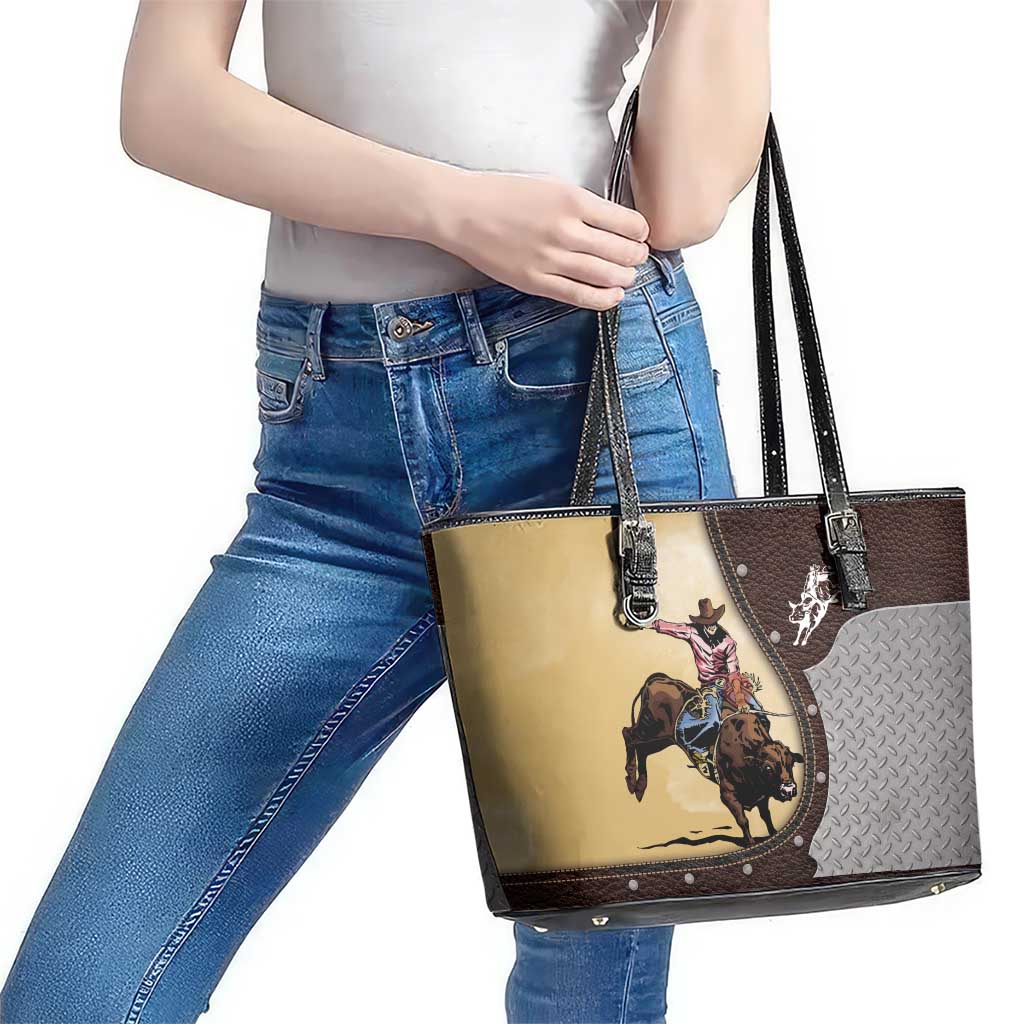 Bull Riding Leather Tote Bag Cowboy Courage Rodeo DT03