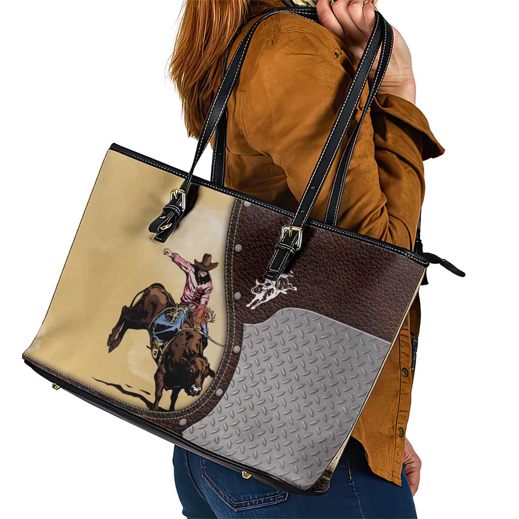 Bull Riding Leather Tote Bag Cowboy Courage Rodeo DT03