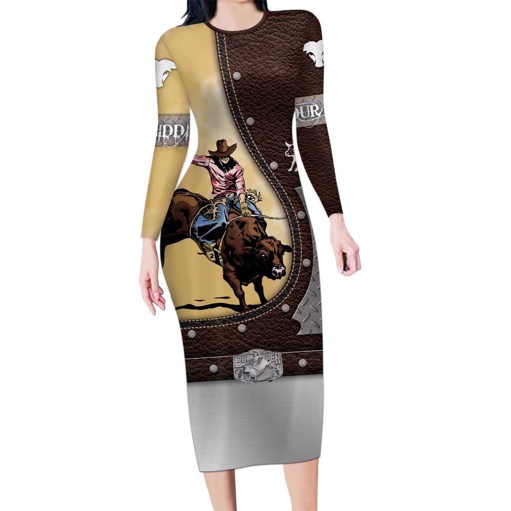 Personalized Name Bull Riding Long Sleeve Bodycon Dress Cowboy Courage Rodeo