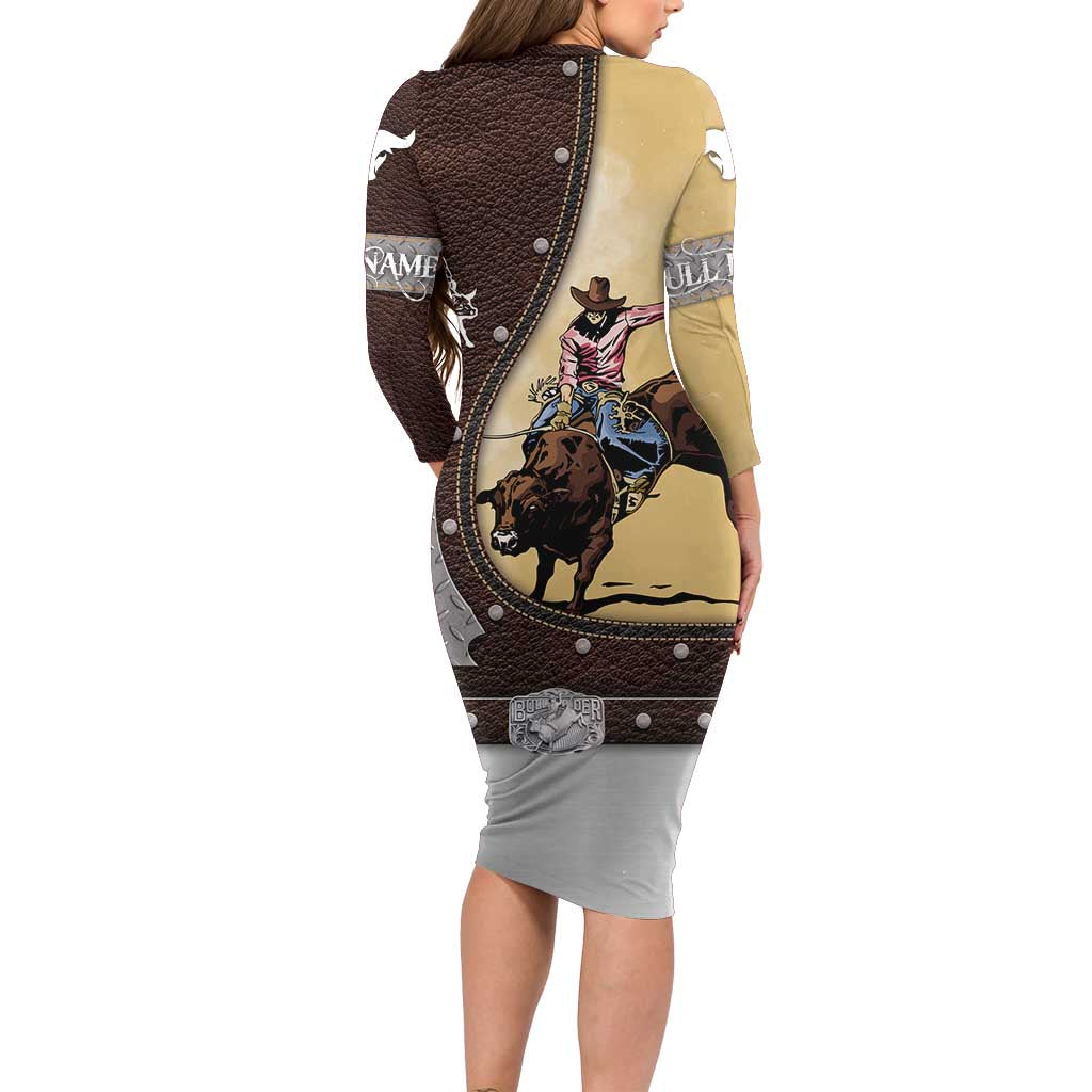 Personalized Name Bull Riding Long Sleeve Bodycon Dress Cowboy Courage Rodeo
