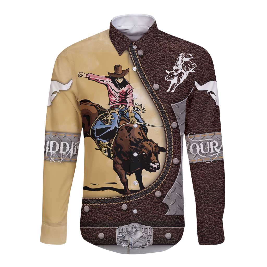 Personalized Name Bull Riding Long Sleeve Button Shirt Cowboy Courage Rodeo