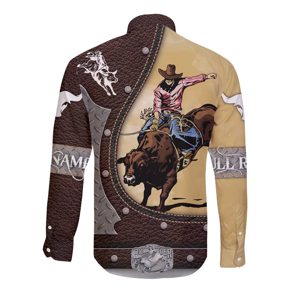 Personalized Name Bull Riding Long Sleeve Button Shirt Cowboy Courage Rodeo