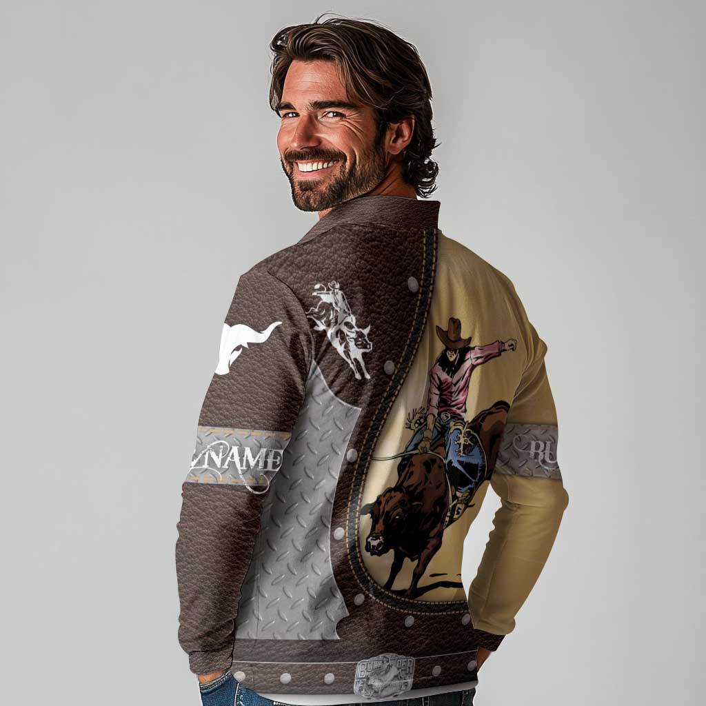 Personalized Name Bull Riding Long Sleeve Polo Shirt Cowboy Courage Rodeo