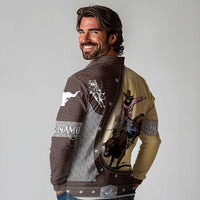 Personalized Name Bull Riding Long Sleeve Polo Shirt Cowboy Courage Rodeo