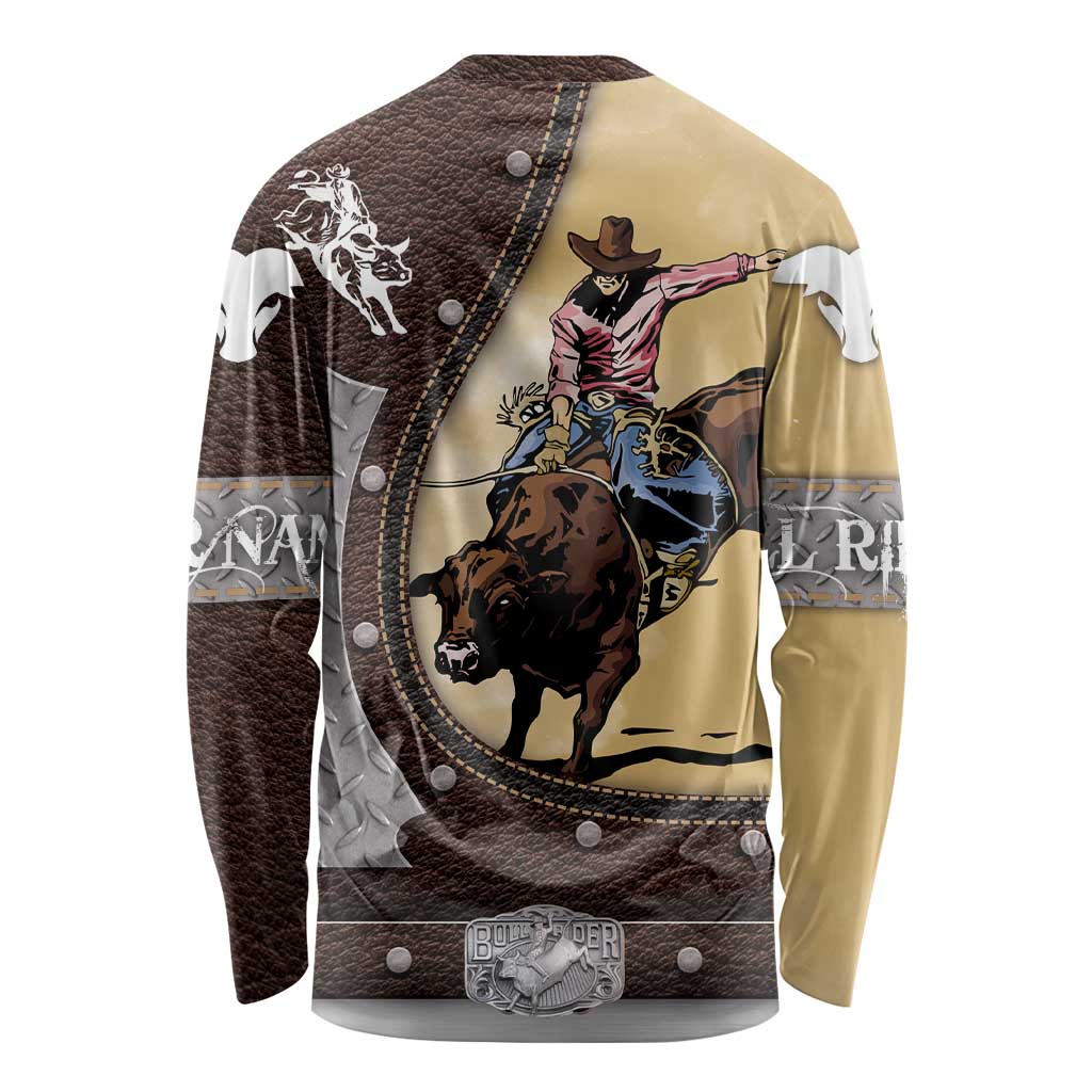 Personalized Name Bull Riding Long Sleeve Shirt Cowboy Courage Rodeo
