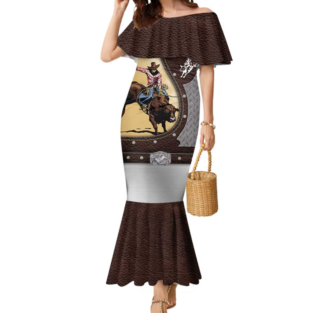 Personalized Name Bull Riding Mermaid Dress Cowboy Courage Rodeo