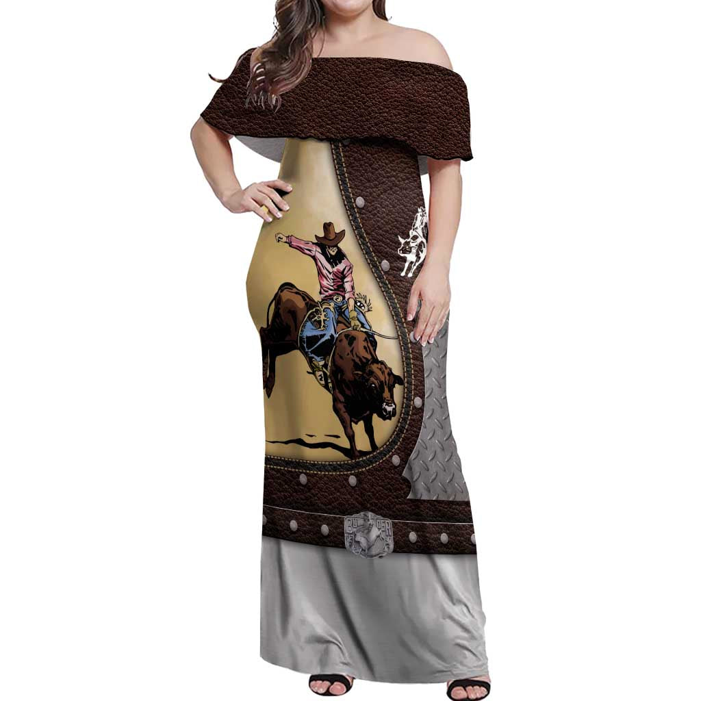 Personalized Name Bull Riding Off Shoulder Maxi Dress Cowboy Courage Rodeo