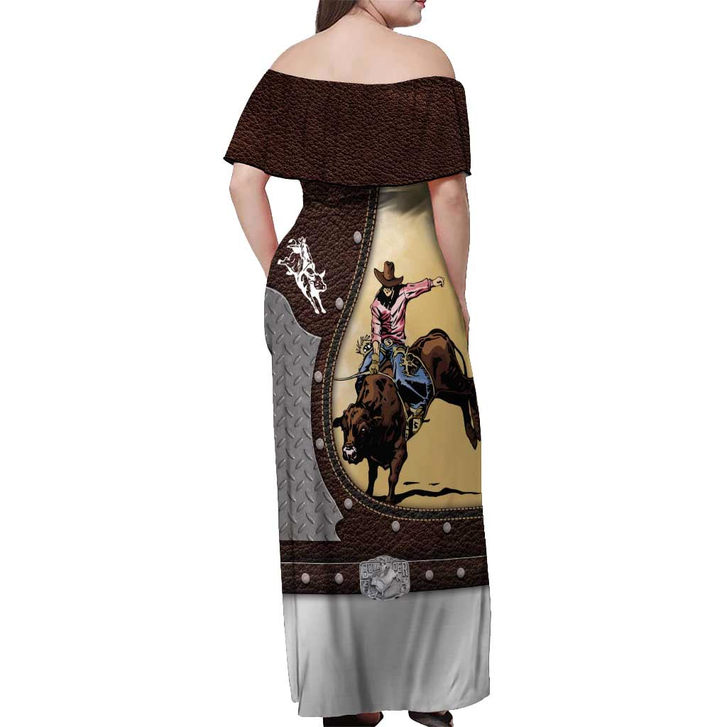Personalized Name Bull Riding Off Shoulder Maxi Dress Cowboy Courage Rodeo