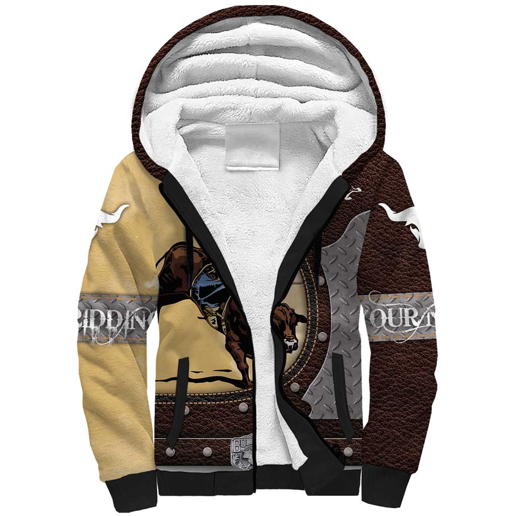 Personalized Name Bull Riding Sherpa Hoodie Cowboy Courage Rodeo