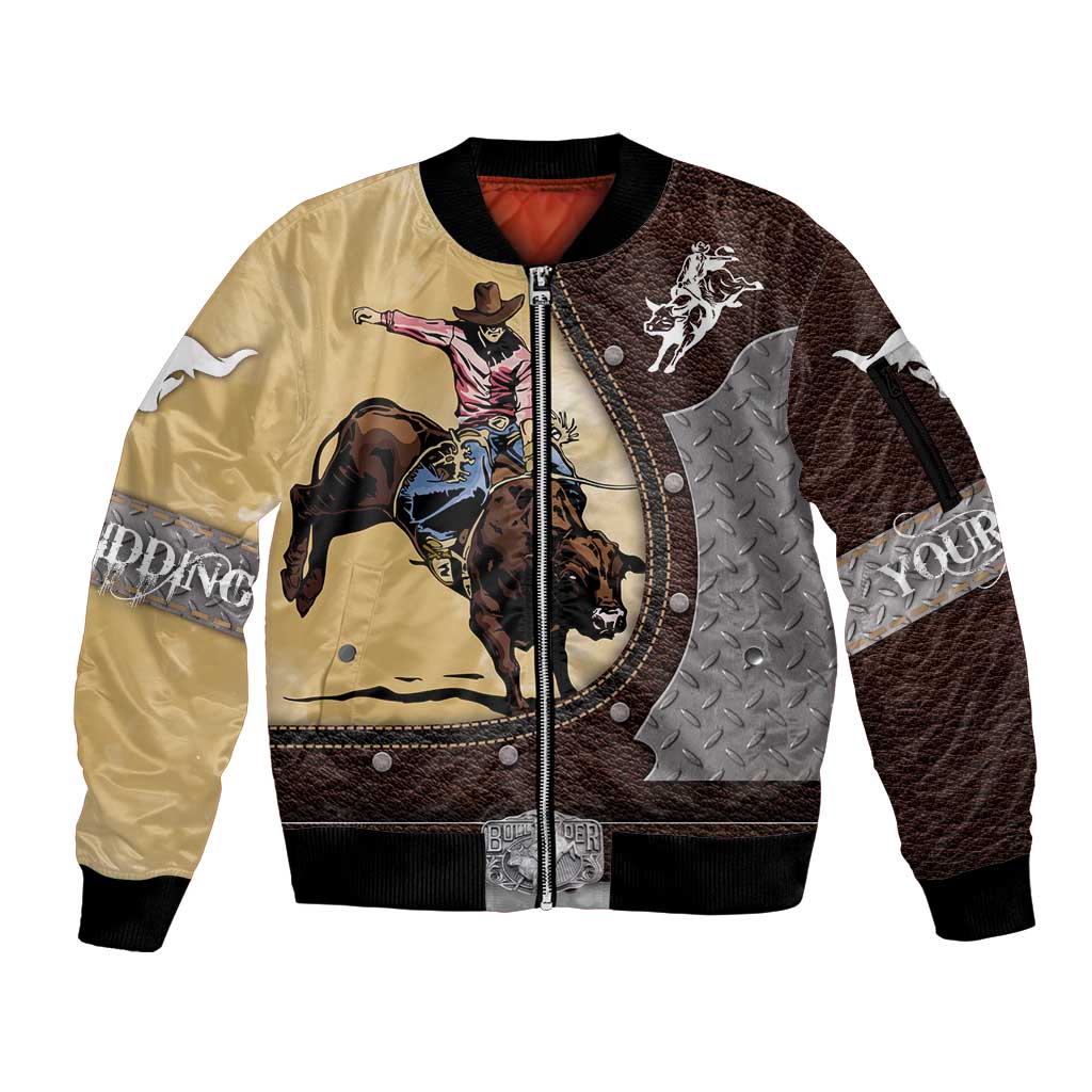 Personalized Name Bull Riding Sleeve Zip Bomber Jacket Cowboy Courage Rodeo