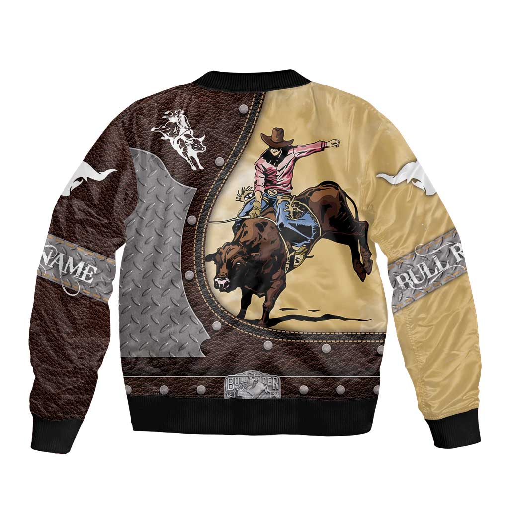 Personalized Name Bull Riding Sleeve Zip Bomber Jacket Cowboy Courage Rodeo