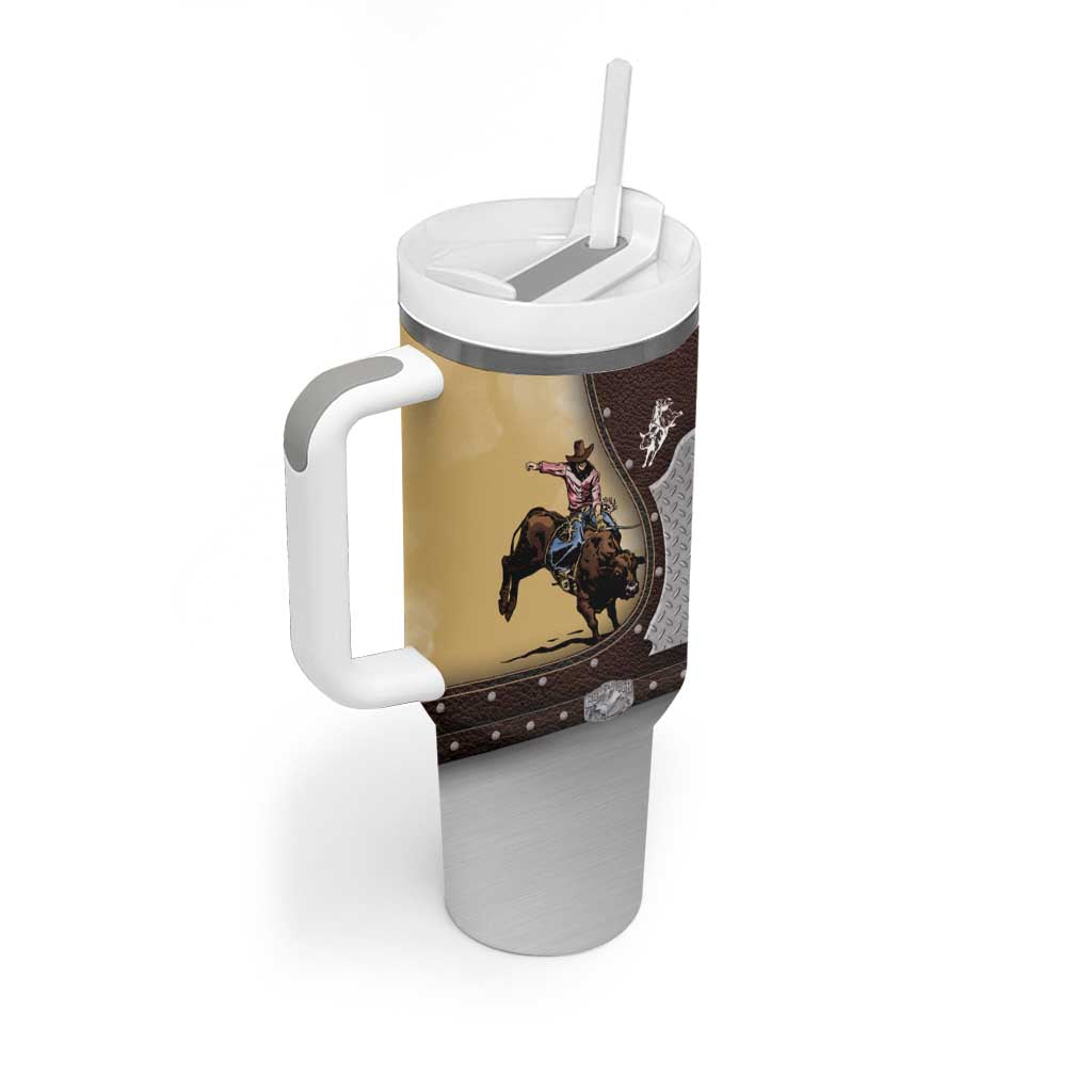 Personalized Name Bull Riding Tumbler With Handle Cowboy Courage Rodeo