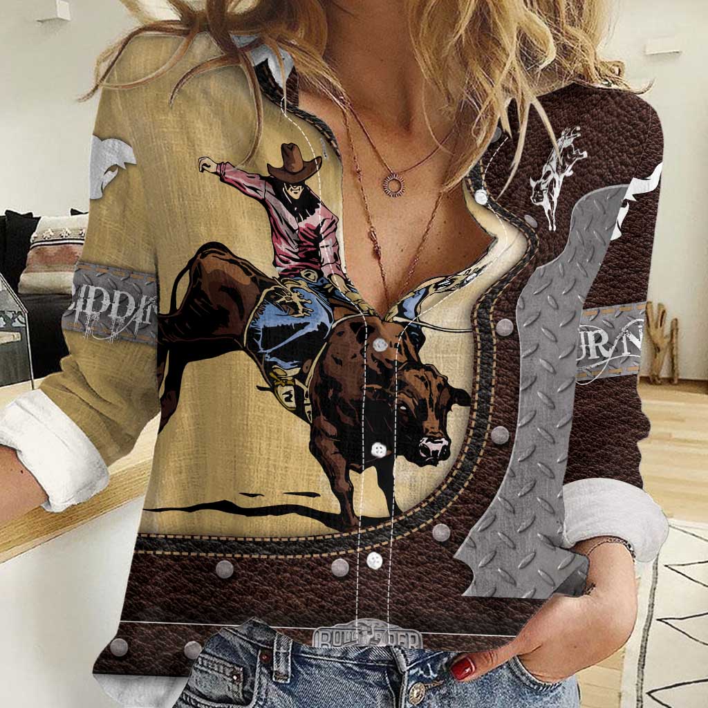 Personalized Name Bull Riding Women Casual Shirt Cowboy Courage Rodeo - Wonder Print Shop