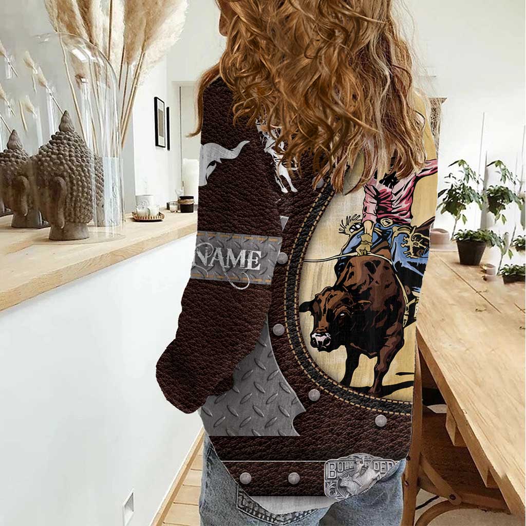 Personalized Name Bull Riding Women Casual Shirt Cowboy Courage Rodeo - Wonder Print Shop