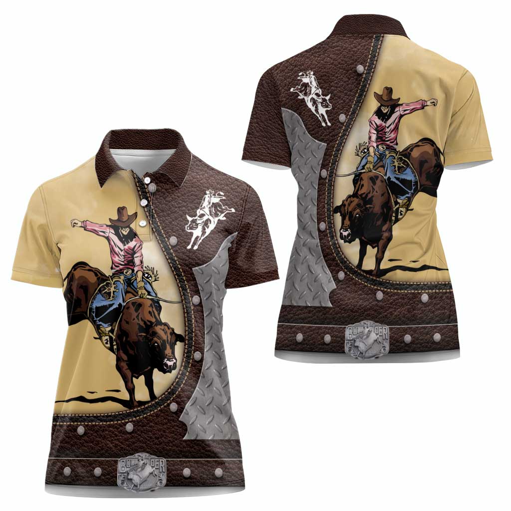 Personalized Name Bull Riding Women Polo Shirt Cowboy Courage Rodeo - Wonder Print Shop