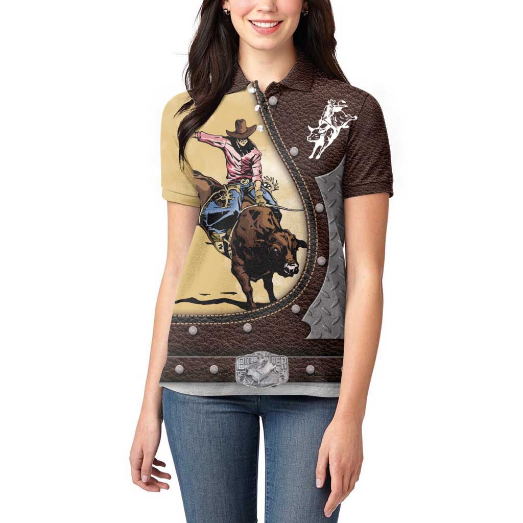 Personalized Name Bull Riding Women Polo Shirt Cowboy Courage Rodeo - Wonder Print Shop