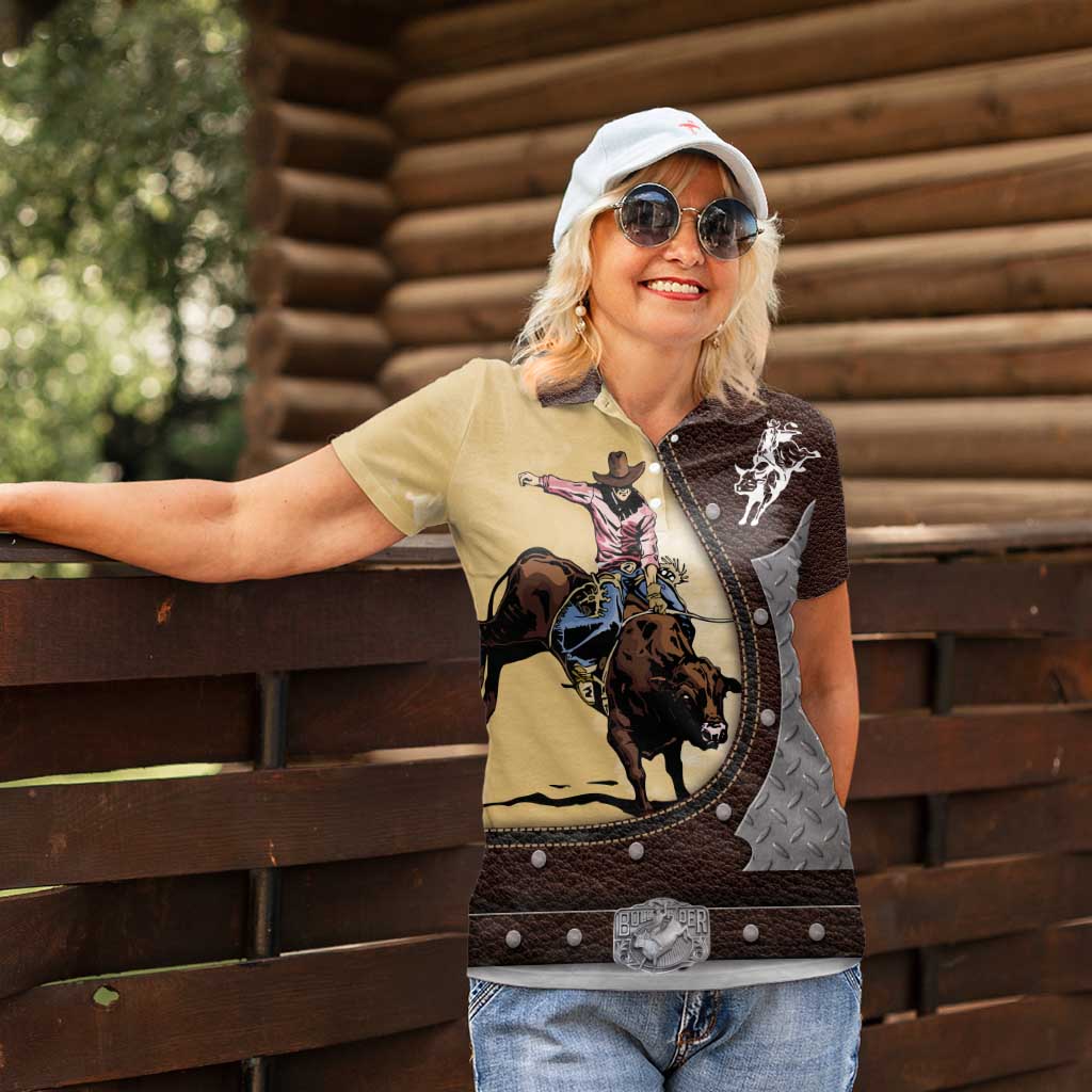 Personalized Name Bull Riding Women Polo Shirt Cowboy Courage Rodeo - Wonder Print Shop