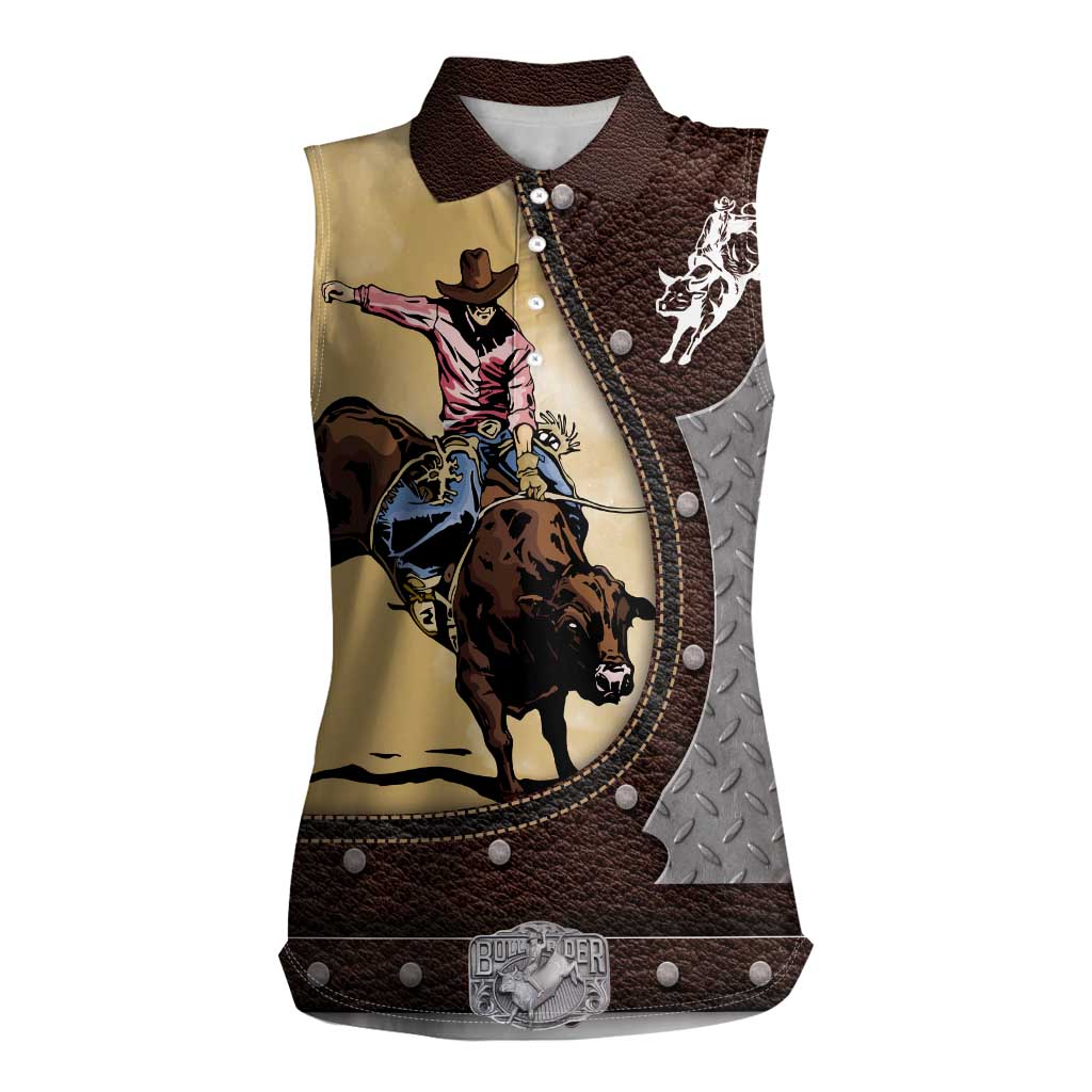 Personalized Name Bull Riding Women Sleeveless Polo Shirt Cowboy Courage Rodeo - Wonder Print Shop