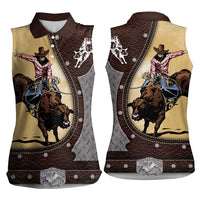 Personalized Name Bull Riding Women Sleeveless Polo Shirt Cowboy Courage Rodeo - Wonder Print Shop
