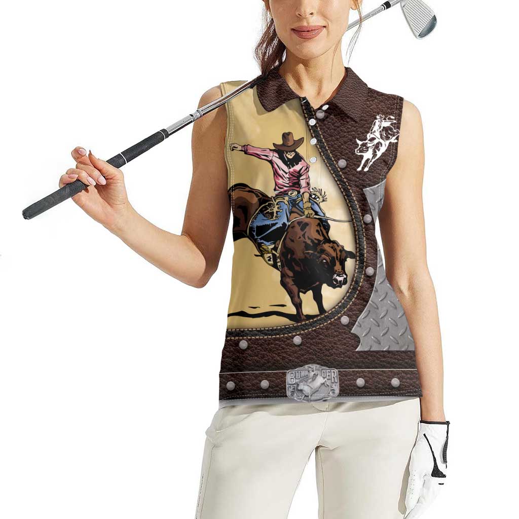 Personalized Name Bull Riding Women Sleeveless Polo Shirt Cowboy Courage Rodeo - Wonder Print Shop