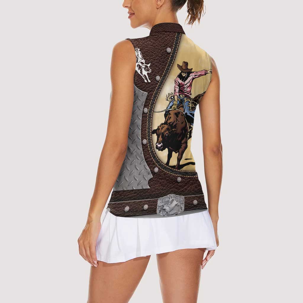 Personalized Name Bull Riding Women Sleeveless Polo Shirt Cowboy Courage Rodeo - Wonder Print Shop