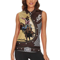 Personalized Name Bull Riding Women Sleeveless Polo Shirt Cowboy Courage Rodeo - Wonder Print Shop