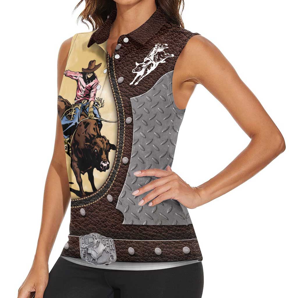 Personalized Name Bull Riding Women Sleeveless Polo Shirt Cowboy Courage Rodeo - Wonder Print Shop