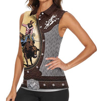 Personalized Name Bull Riding Women Sleeveless Polo Shirt Cowboy Courage Rodeo - Wonder Print Shop