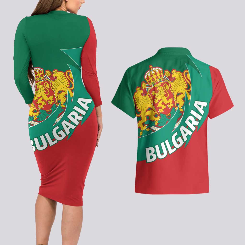 Bulgaria Lion Couples Matching Long Sleeve Bodycon Dress and Hawaiian Shirt Bulgarian Coat Of Arms