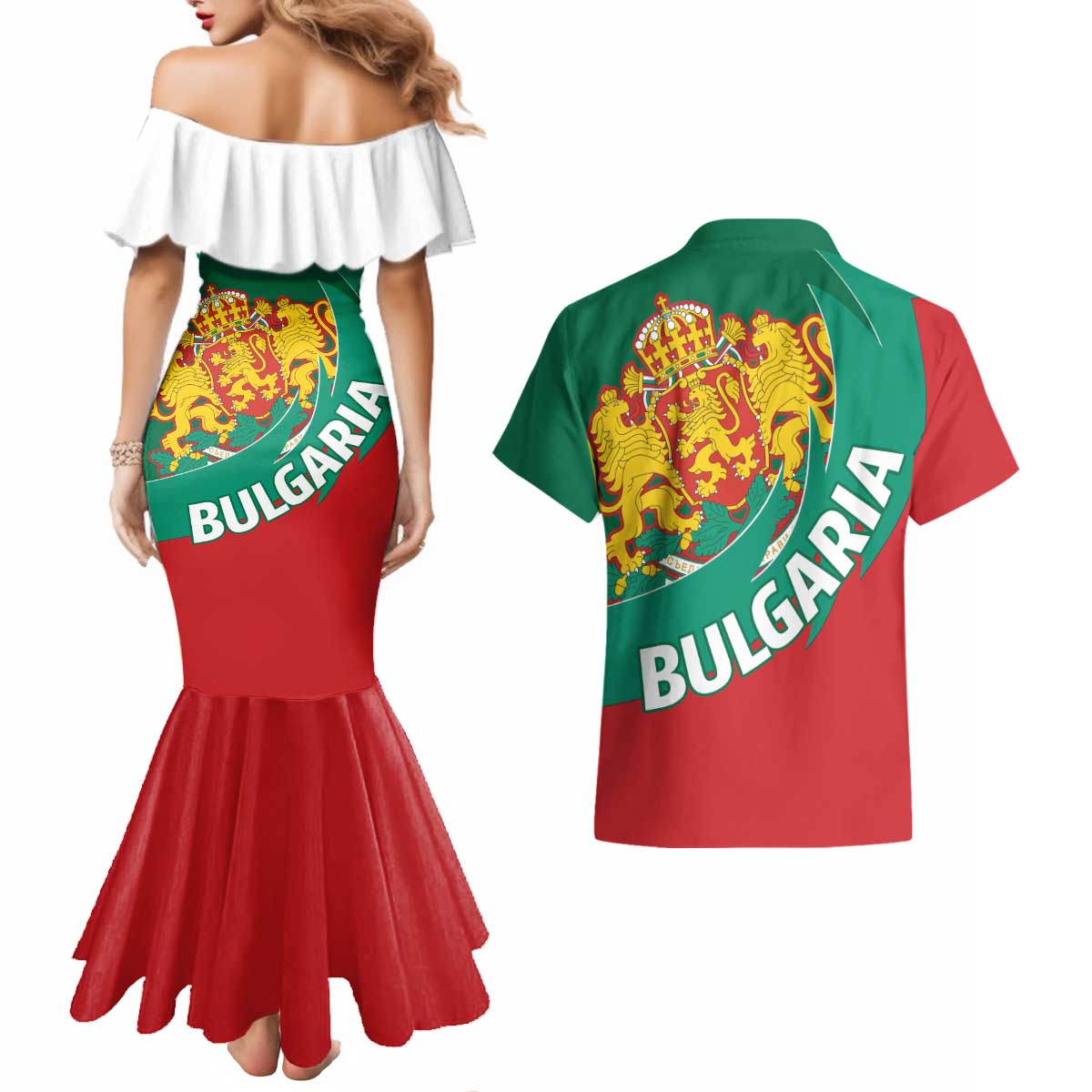 Bulgaria Lion Couples Matching Mermaid Dress and Hawaiian Shirt Bulgarian Coat Of Arms